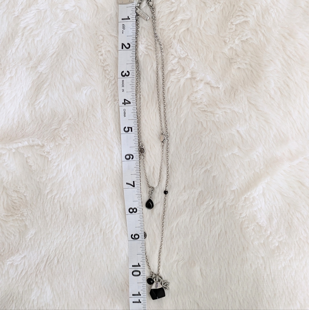 White House Black Market Genuine Black Onyx & Silver Tone 2-Strand Necklace - Picture 4 of 4